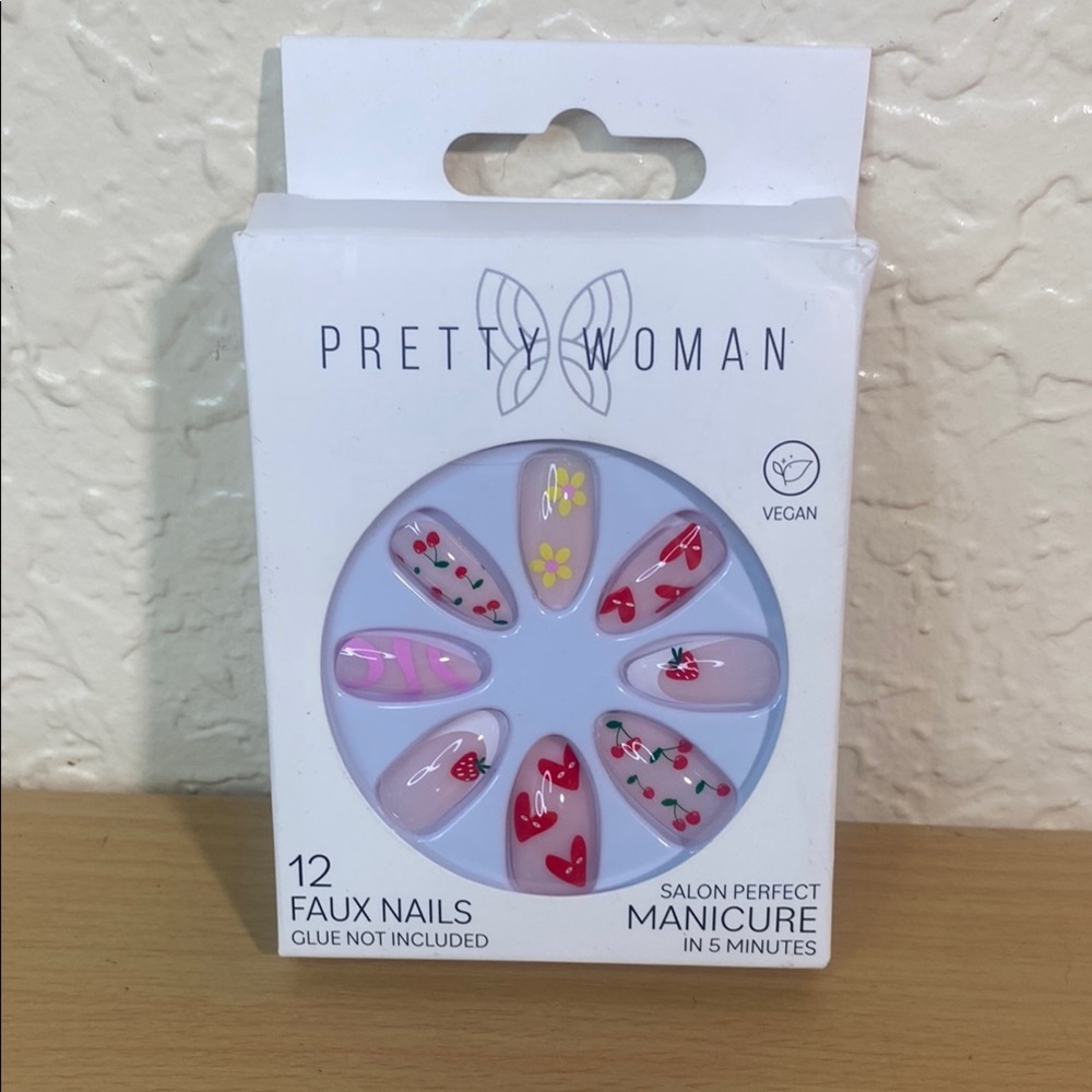 Pink and Red Press-On Nails Floral Glitter Design
